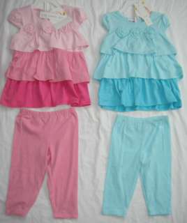 NWT Babies R Us Girls 2pc Ruffles Shirt w/ Matching Leggings Blue 