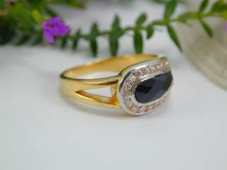 STYLISH ONYX CZ 18K 24K Gold GP Thai Ring Sz: 8.75  