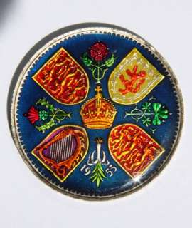 English Hand Painted Coin Pendant or Money Clip Jubilee  