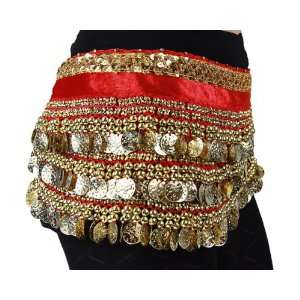  Multi Row Gold Coins Belly Dance Wrap & Hip Scarf, Simple 