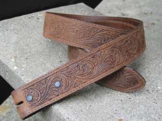 Used Brown Tooled Leather Tony Lama Belt 34  