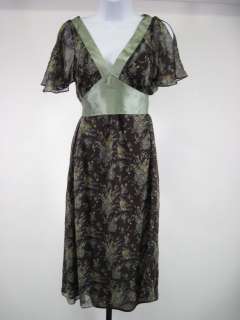 TICCI TONETTO Green Brown Silk Mid Calf Dress Size S  
