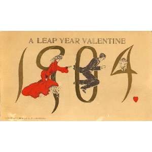 Leap year valentine,woman,man,cupid,postcard,print,gold,GT 