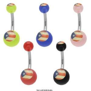    Acrylic Puerto Rico Flag Belly Button Ring   33110 15 Jewelry