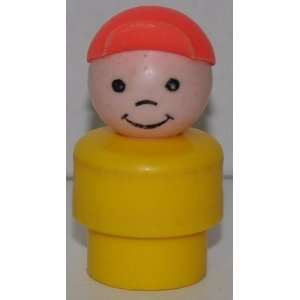 Vintage Little People Boy (Red Cap & Yellow Plastic Base) (Peg Style 