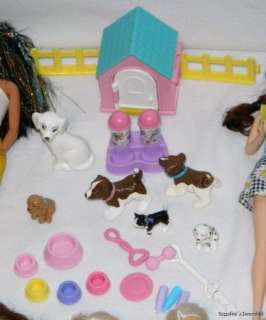 Lot of 20 Barbie Ken Dolls Fully Clothed with Shoes + Dogs Cats Pets 