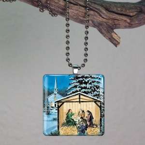 Christmas Nativity Scene Glass Necklace Pendant 562  