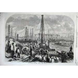  1862 Flood Fens Making Cofferdam River Boats Machinery 