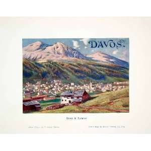  1907 Color Print Holper Davos Switzerland Alps Mountain 