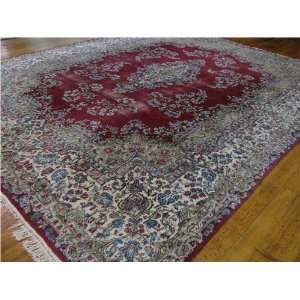   1211 Red Persian Hand Knotted Wool Kerman Rug: Furniture & Decor