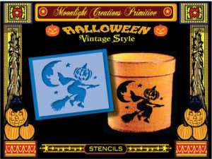 Halloween Stencil~VintageStyle~Pumpkin Witch On The Fly  