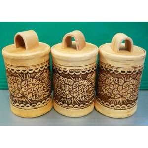  Russian Birch Bark Barrel Box Jars PINECONES * Set of 3 