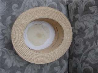 Much Loved Vintage Straw Boater Skimmer solid woven Mens Hat sz7 1/2 