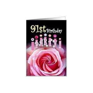  91st Birthday Invitation with Rose and Crown of Candles 