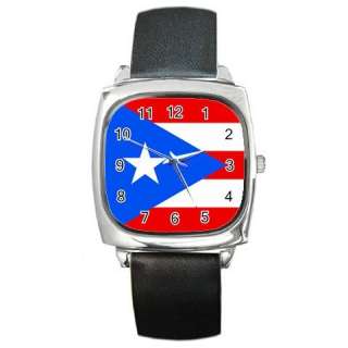 Puerto Rico Flag Square Leather Band Watch  