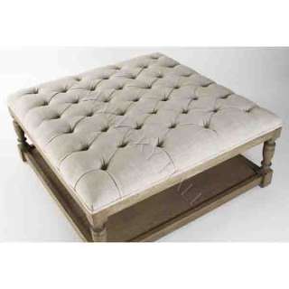 Shabby Le Chic Ottoman Footstool Natural Carved  