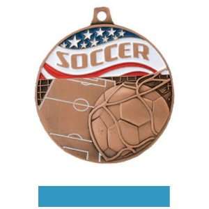   Americana Custom Soccer Medals BRONZE MEDAL/LT. BLUE RIBBON 2.25