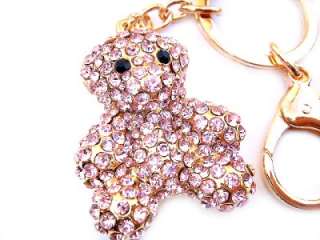 BEAR Key Chain Purse Charm Pink Swarovski Crystal  