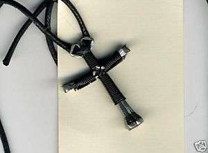 Bended Horseshoe Nail Cross Necklace   Black   Handmade  