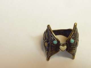 Art Deco Brass Owl Ring Marked Lucky Boy Size 7 Great Detail!  