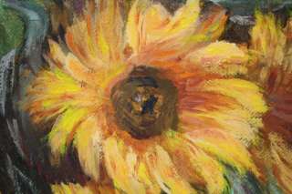 Framed Sunflower Floral Oil Painting on Canvas SIGNED  