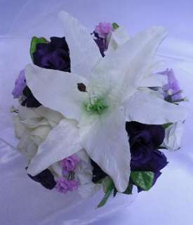 21pc LILY Bridal bouquet wedding flowersPURPLE/LAVENDER  