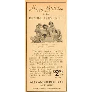  1937 Ad Alexander Dolls Dionne Quints Girls Quintuplets 