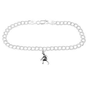  Silver Female Tennis Player on 4 Millimeter Charm Bracelet 