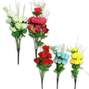   12 Head Roses With Wheat Artificial Flowers   Blue