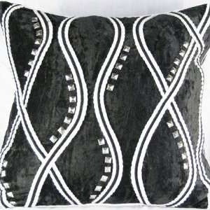 Velvet Pillow with Black and White Leather Detail