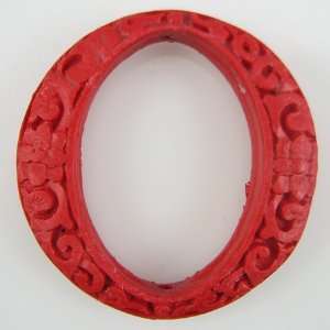    49mm red cinnabar carved donut pendant bead
