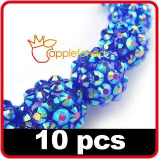 P164 10pcs15mm DIY Basketball wives Rhinestone Round Spacer Beads blue