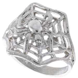    Sterling Silver Diamond Cut Spider on Web Ring, size 8: Jewelry