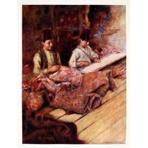  1906 Print Carpet Menders Patch Boy Turkey Fez Hat Weave 