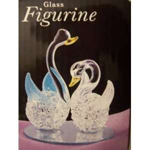    Glass Figurine ~ Swans with Glitter Wings