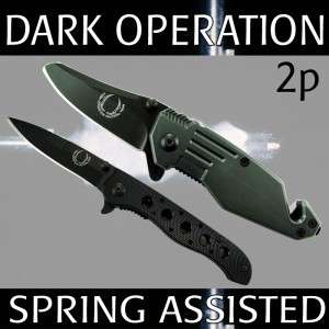 2pc Dark Operation Elite Forces Knives SPRING ASSISTED Pocket Knife 