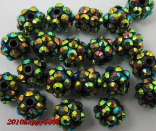 Free ship 50pcs black disco ball acrylicresin rhinestones charm beads 