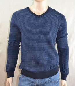 Tasso Elba Dark Navy and Cobalt Blue V Neck Sweater Medium  