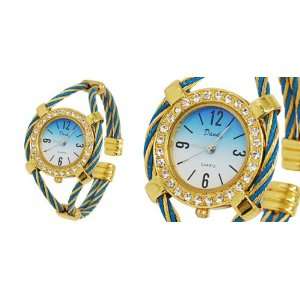  Golden Tone & Blue Fashion Circle Watch Case Bracelet Girl 