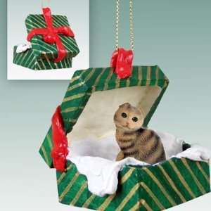    Brown Scottish Fold Green Gift Box Cat Ornament: Home & Kitchen