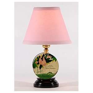   Vintage Small Round Pink Green Powder Tin Table Lamp: Home Improvement