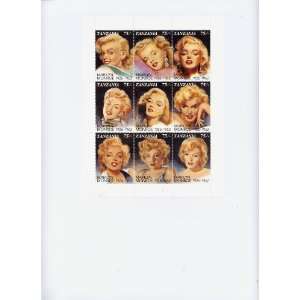  Marilyn Monroe Tanzania Postage Stamps, panel of 9 stamps 