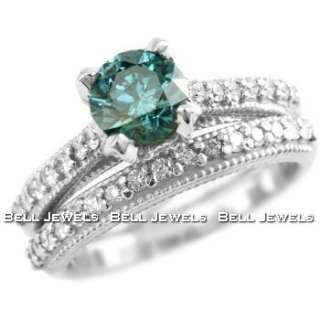 94ct BLUE DIAMOND MATCHING ENGAGEMENT WEDDING RING SET 14k WHITE 