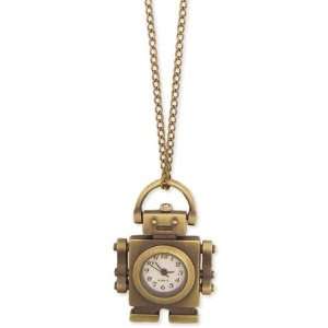 Antiqued Gold Metal Robot Watch Necklace: Jewelry