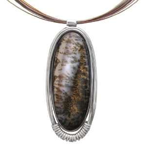  Moss Agate and Sterling Silver One of a Kind Drop Necklace 