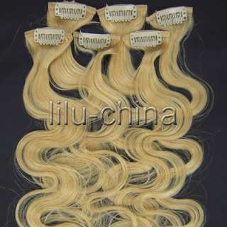 20inch 6pcs Clip on Body/Wave Human Hair Extensions in 6 Colors ,36g 