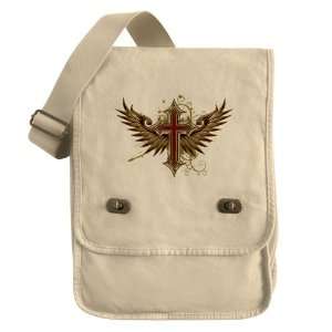   Messenger Field Bag Khaki Modern Angel Winged Cross 