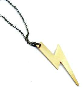 Lightning bolt Charm Necklace Gold Vintage Quirky  