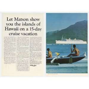  1968 Matson Lines SS Lurline Kauai Hawaii 2 Page Print Ad 
