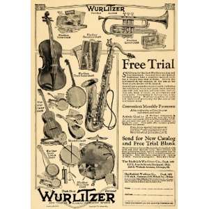   Ad Rudolph Wurlitzer Music Instruments Free Trial   Original Print Ad